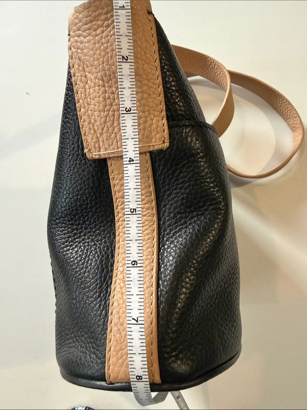 Black Pebbled Crossbody with Tan Strap